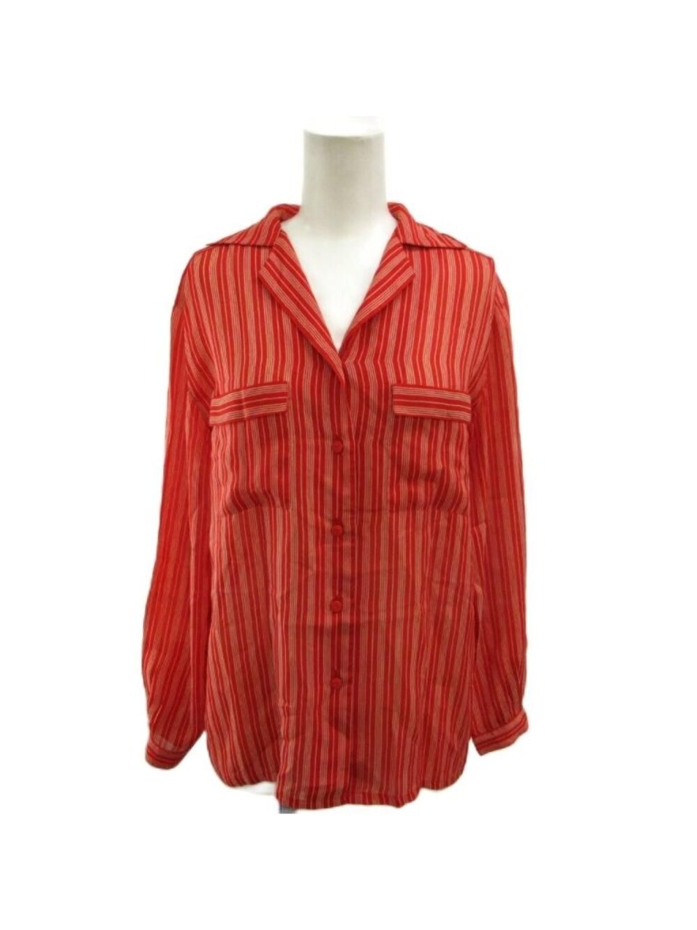 Dior Long Sleeve Shirt Blouse Top Striped Pattern Open Collar Red White M